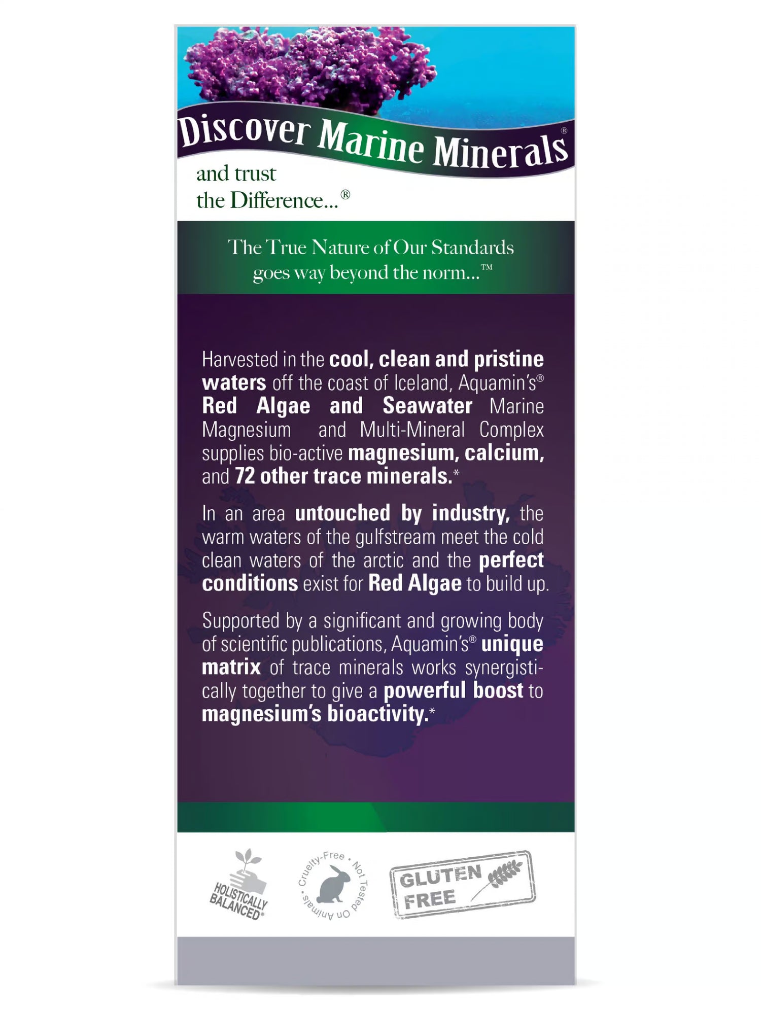 Marine Minerals packaging with purple and blue design