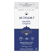 Minami MorEPA Original high-strength omega-3 fish oil softgels box, 30 count.