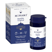 Minami MorEPA Original high-strength omega-3 fish oil softgels bottle and box, 30 count.