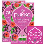 Pukka Organic Morning Berry Herbal Tea box, 40 sachets.