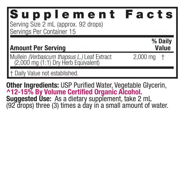 Nature’s Answer Mullein Leaf Fluid Extract, Organic Alcohol – 2,000mg – 30mL