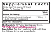 Supplement facts label for a dietary supplement with mullein extract on a white background.