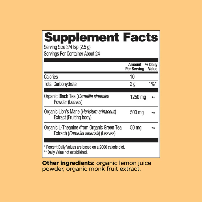 Supplement facts label on a beige background