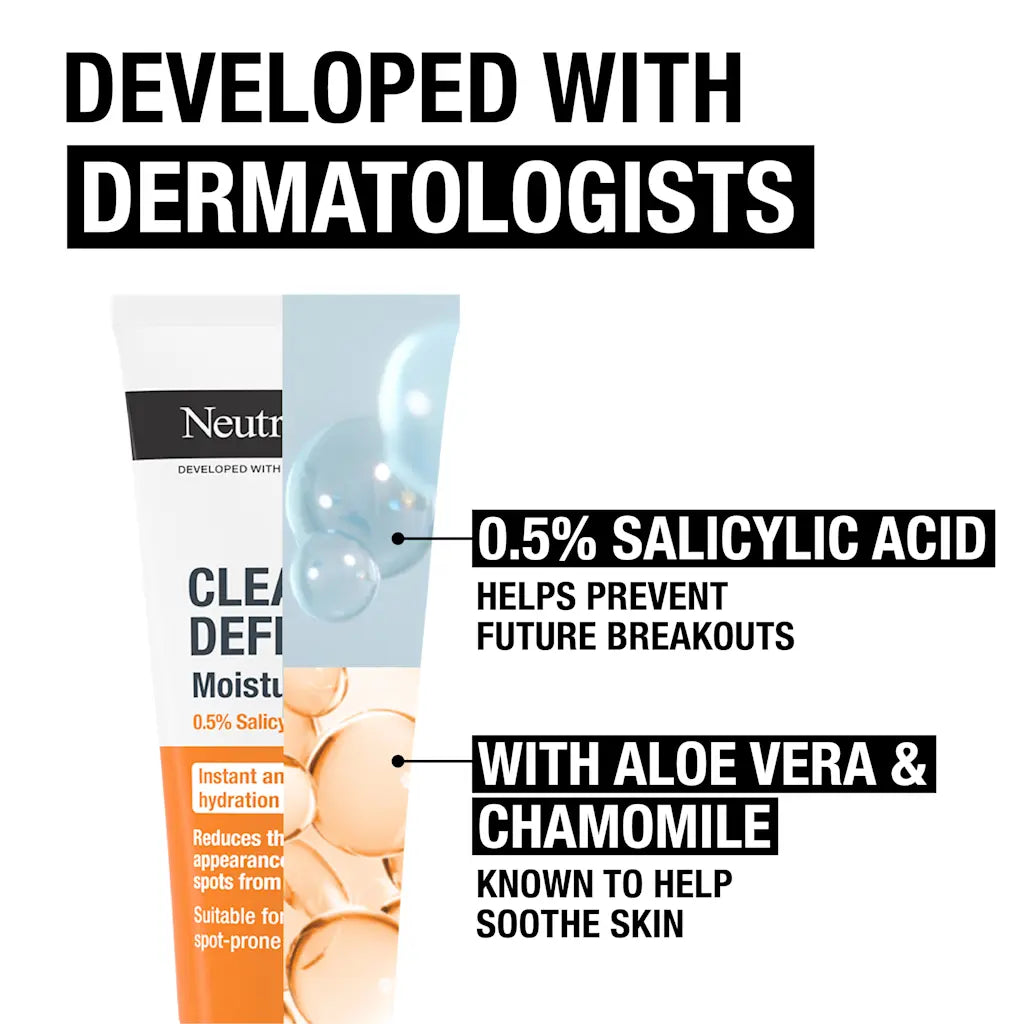 Neutrogena Clear & Defend Moisturiser bottle showing ingredients.