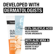 Neutrogena Clear & Defend Moisturiser bottle showing ingredients.