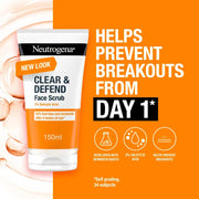 Neutrogena Clear & Defend Face Scrub 150ml - 2% Salicylic Acid Exfoliator