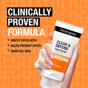 Neutrogena Clear & Defend Face Scrub 150ml - 2% Salicylic Acid Exfoliator