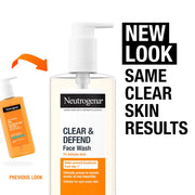Neutrogena Clear & Defend 2% Salicylic Acid Face Wash 200ml bottle. Old & new pacakging.