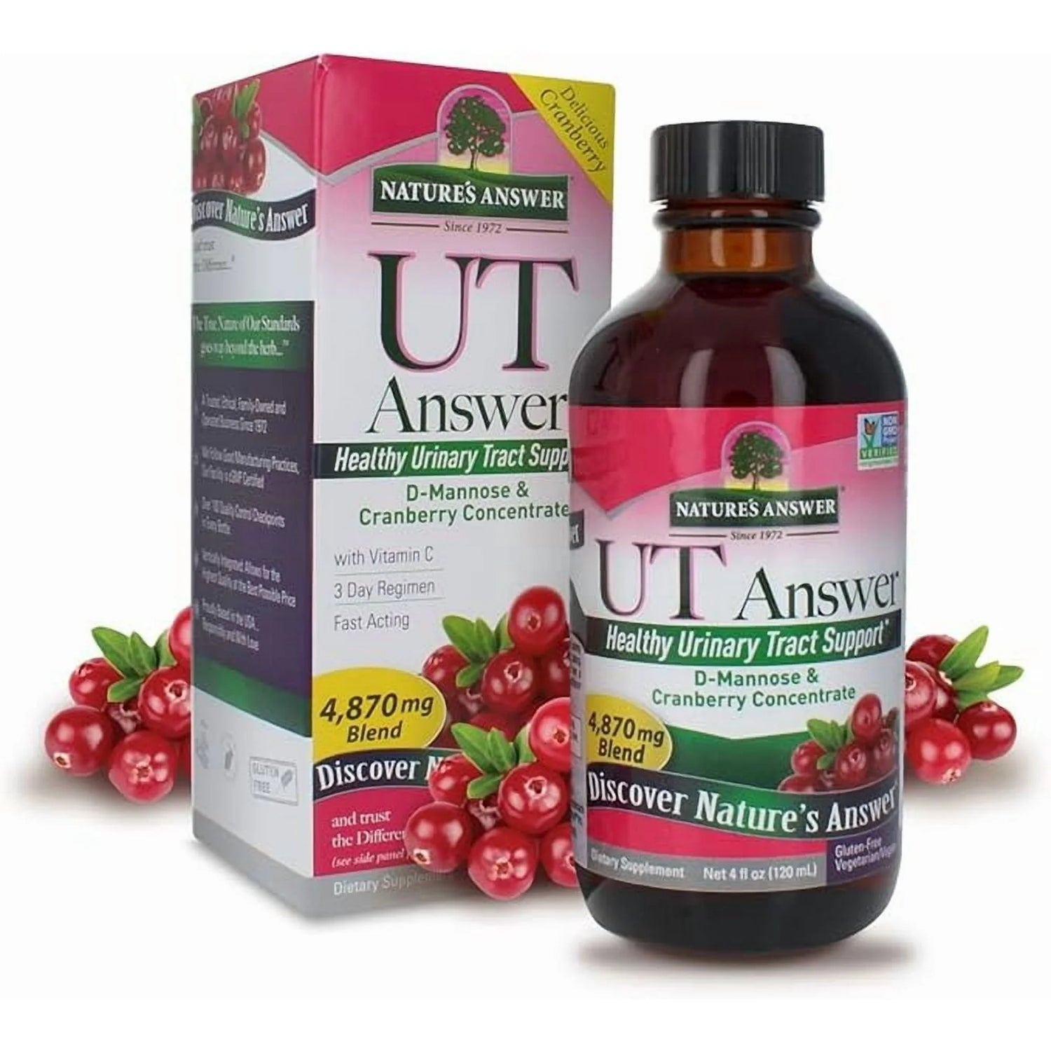 Nature’s Answer UT Answer cranberry liquid supplement 120ml box & bottle front label