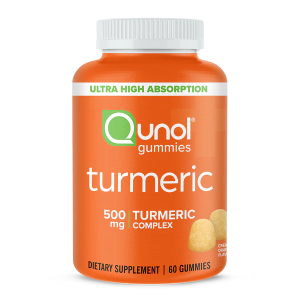 Front image: Qunol Turmeric Curcumin gummies tangerine flavour supplement bottle 500mg 60 count