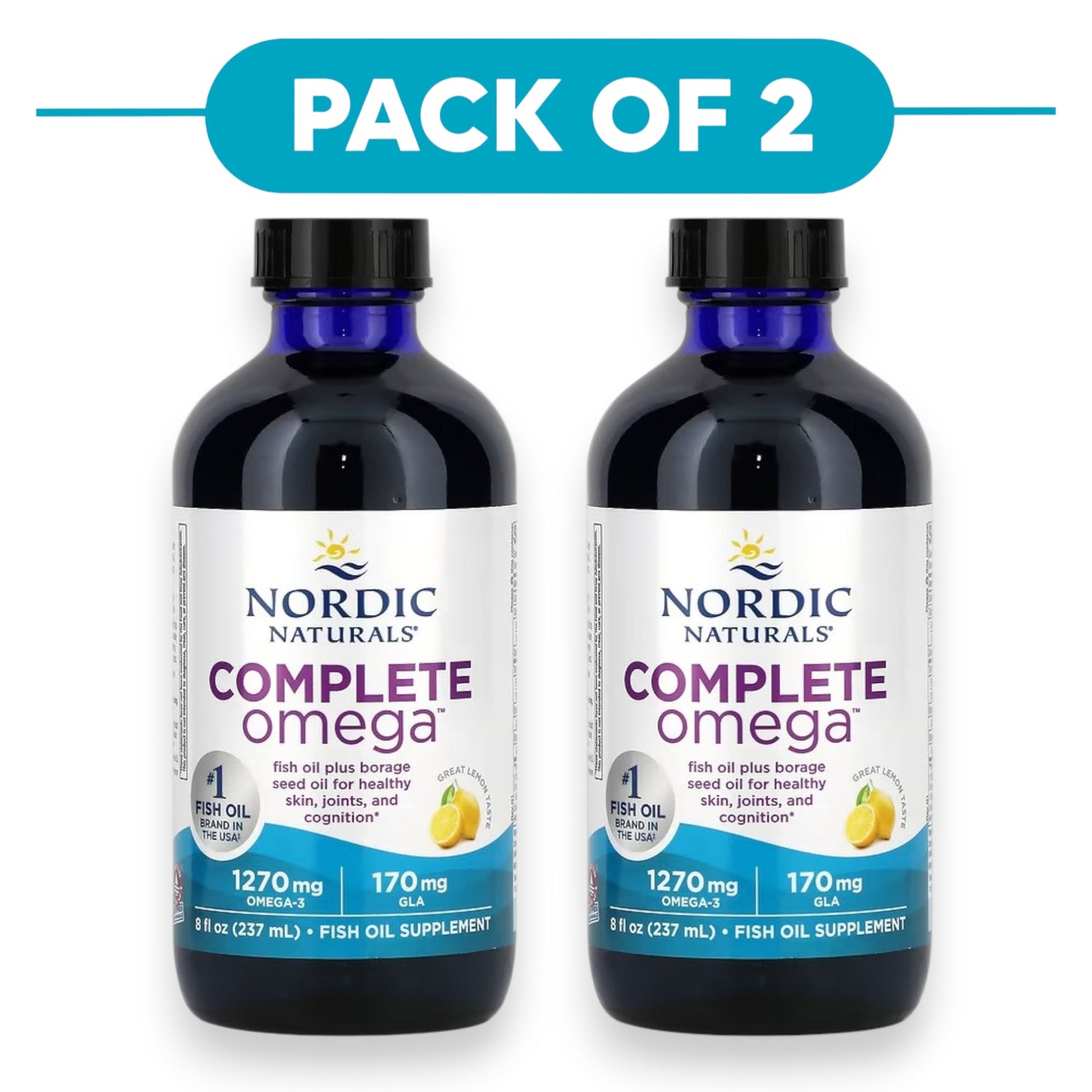 Nordic Naturals Complete Omega Lemon Liquid Fish Oil 237ml Pack of 2