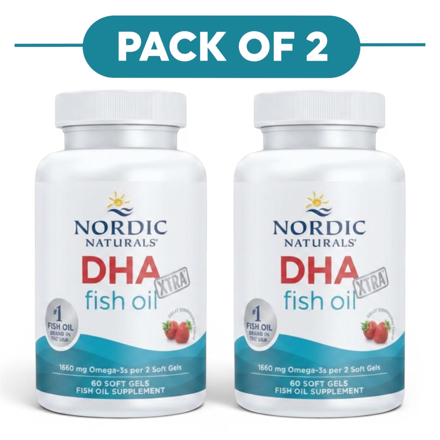 Nordic Naturals DHA Xtra Fish Oil 1660mg 60 Soft Gels Pack of 2