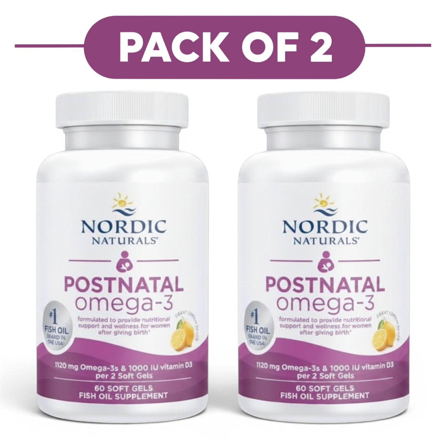 Nordic Naturals Postnatal Omega-3 1120mg Lemon 60 Soft Gels Pack of 2