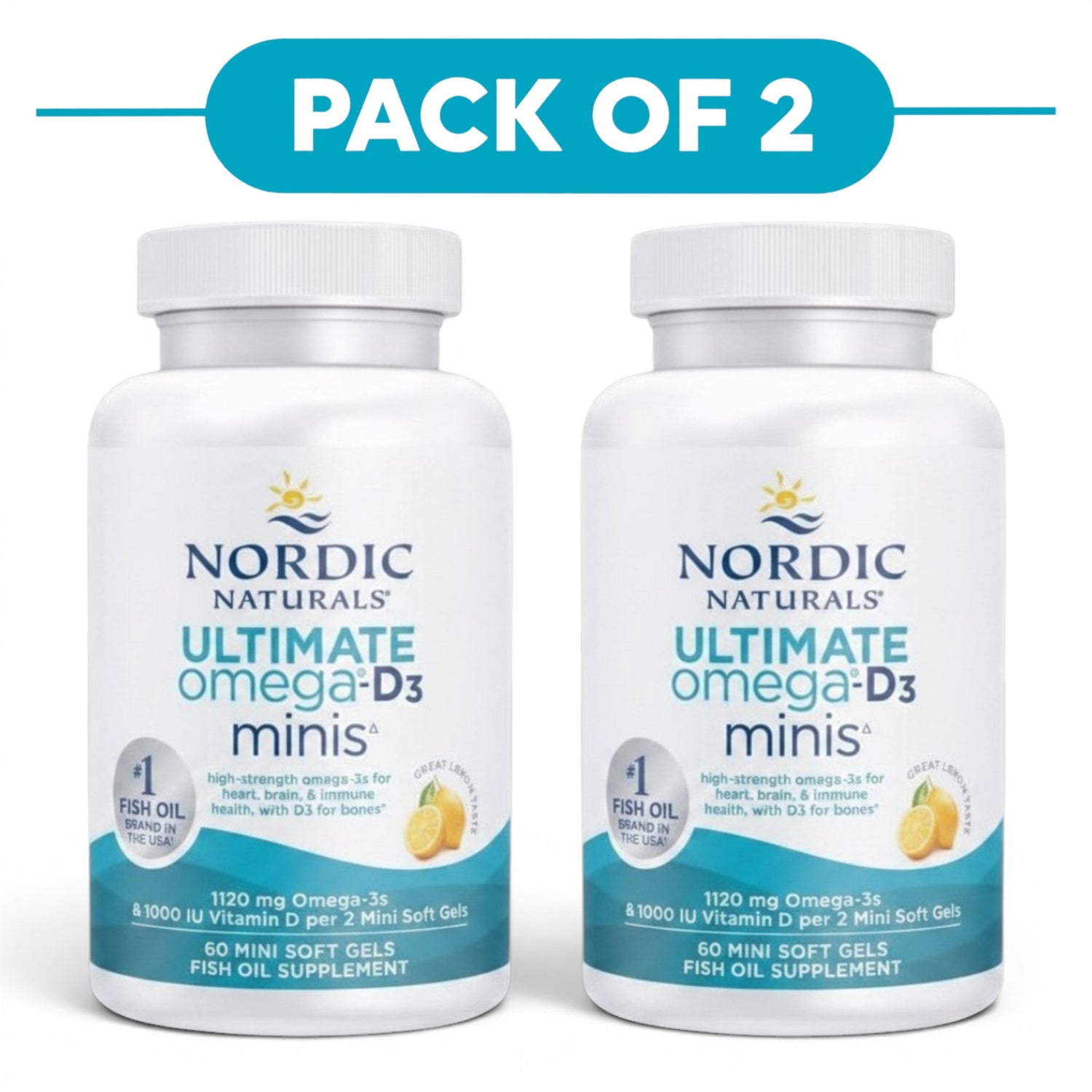 Nordic Naturals Ultimate Omega-D3 Minis Lemon 60 Mini Soft Gels Pack of 2
