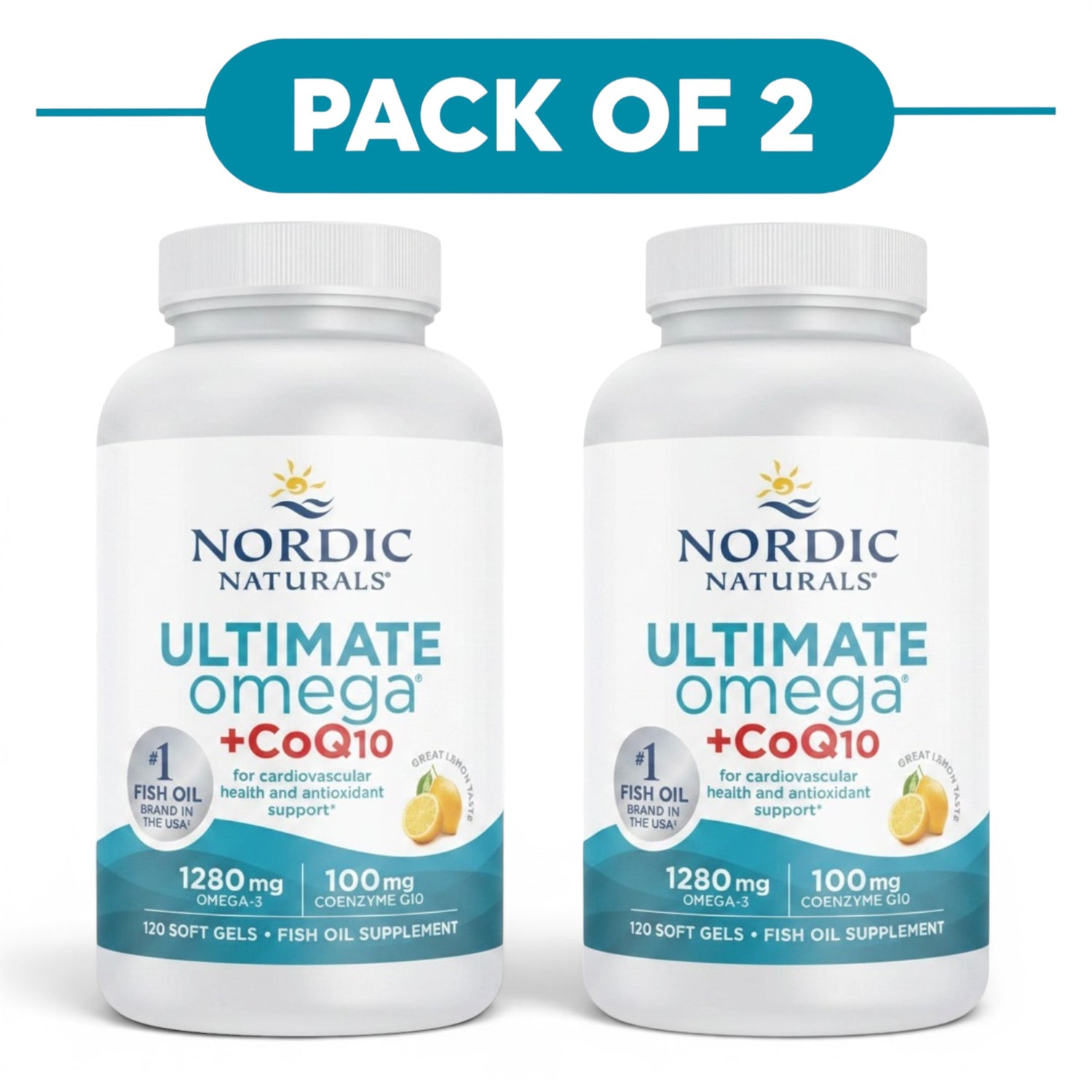 Nordic Naturals Ultimate Omega + CoQ10 1280mg 180 Soft Gels Pack of 2