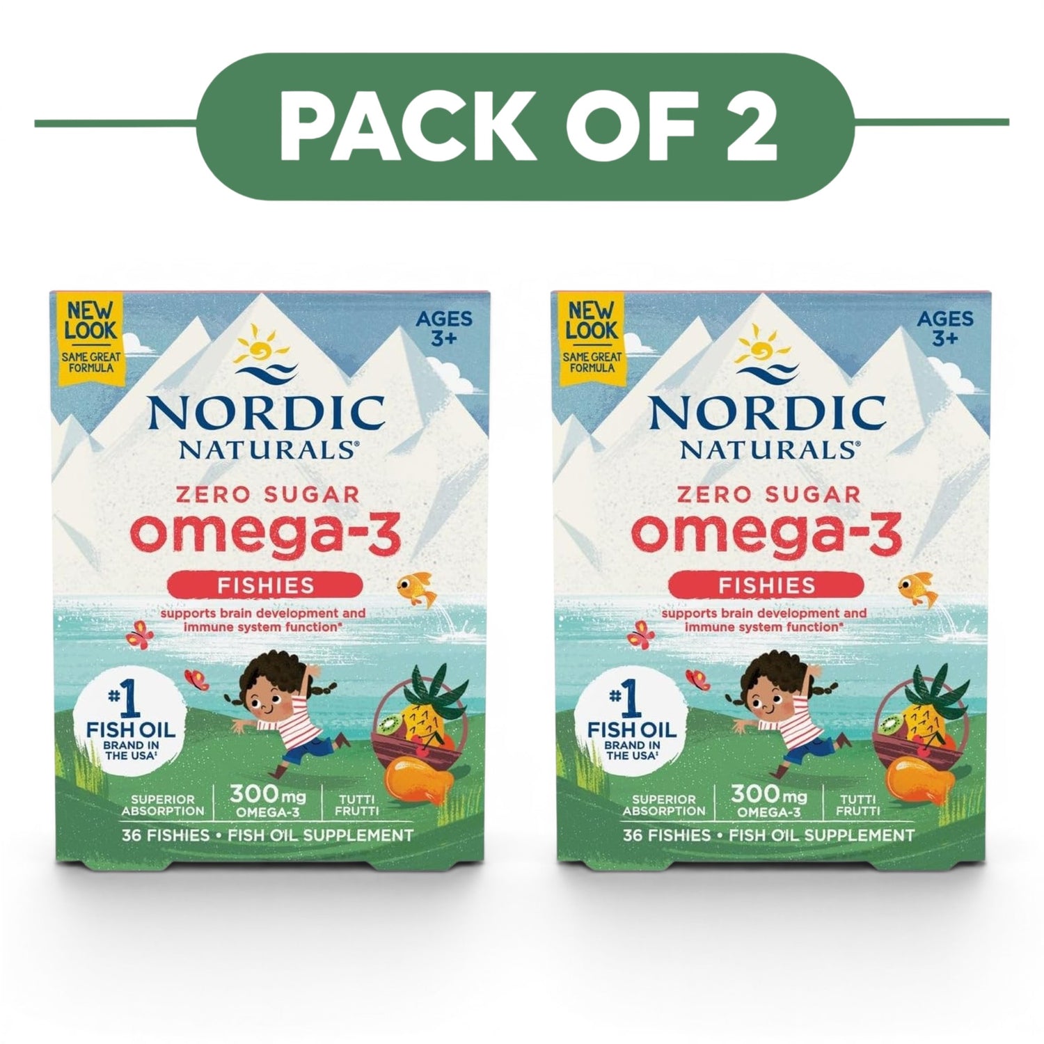 Nordic Naturals Zero Sugar Omega-3 Fishies 300mg 36 Gummies Pack of 2