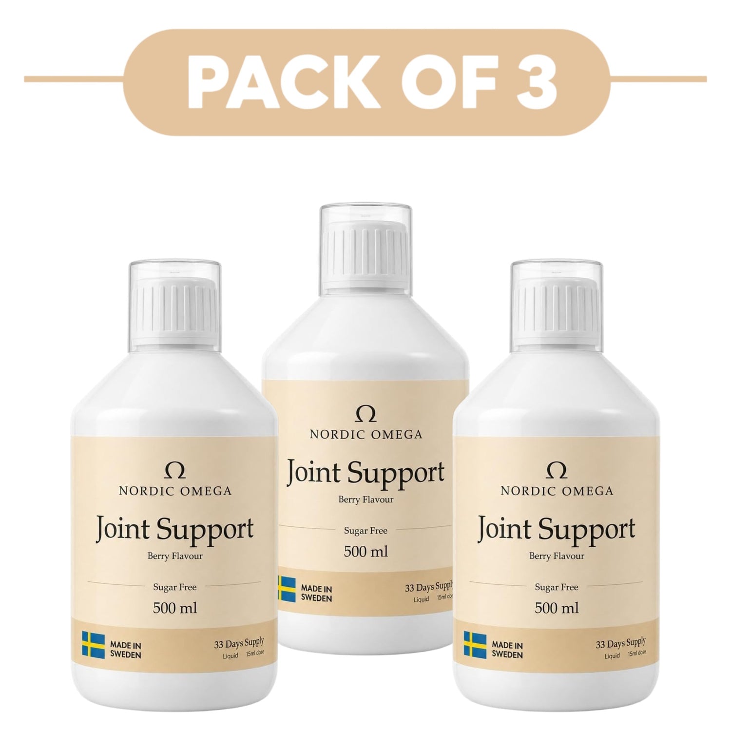 Nordic Omega Joint Support Liquid Collagen Sugar Free Berry 500ml Pack of 3