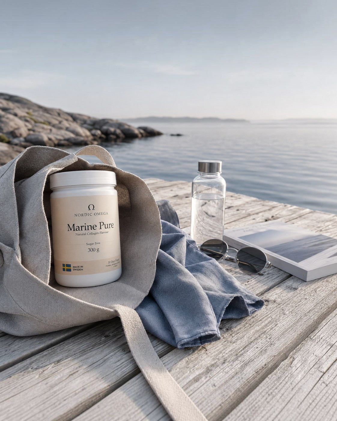 Nordic Omega Marine Pure Collagen Sugar Free Powder 300g mixed into a drink