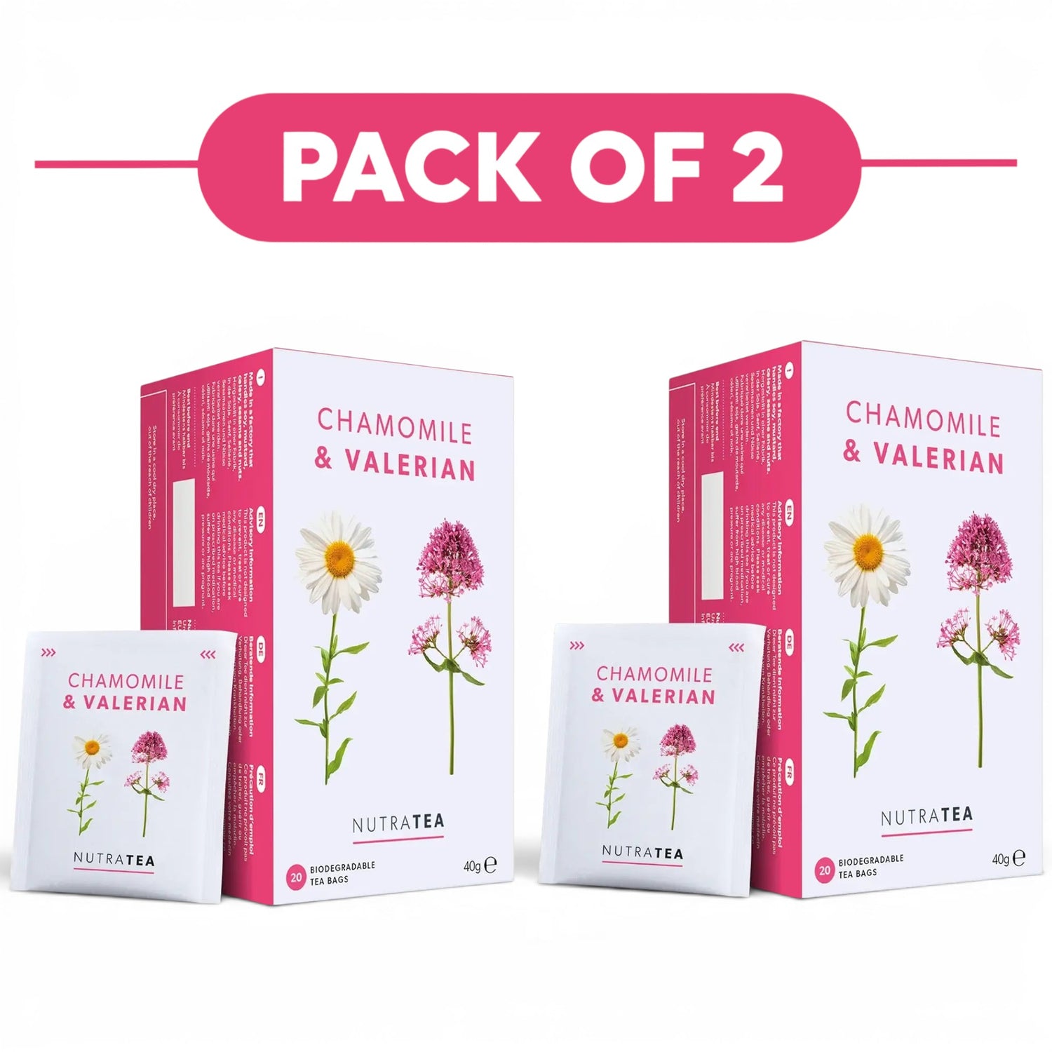 NutraTea Chamomile & Valerian Herbal Tea 20 Tea Bags Pack of 2