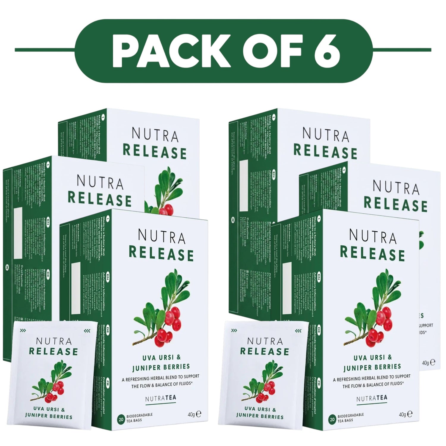 NutraTea NutraRelease Uva Ursi & Juniper Berries Herbal Tea 20 Tea Bags Pack of 6