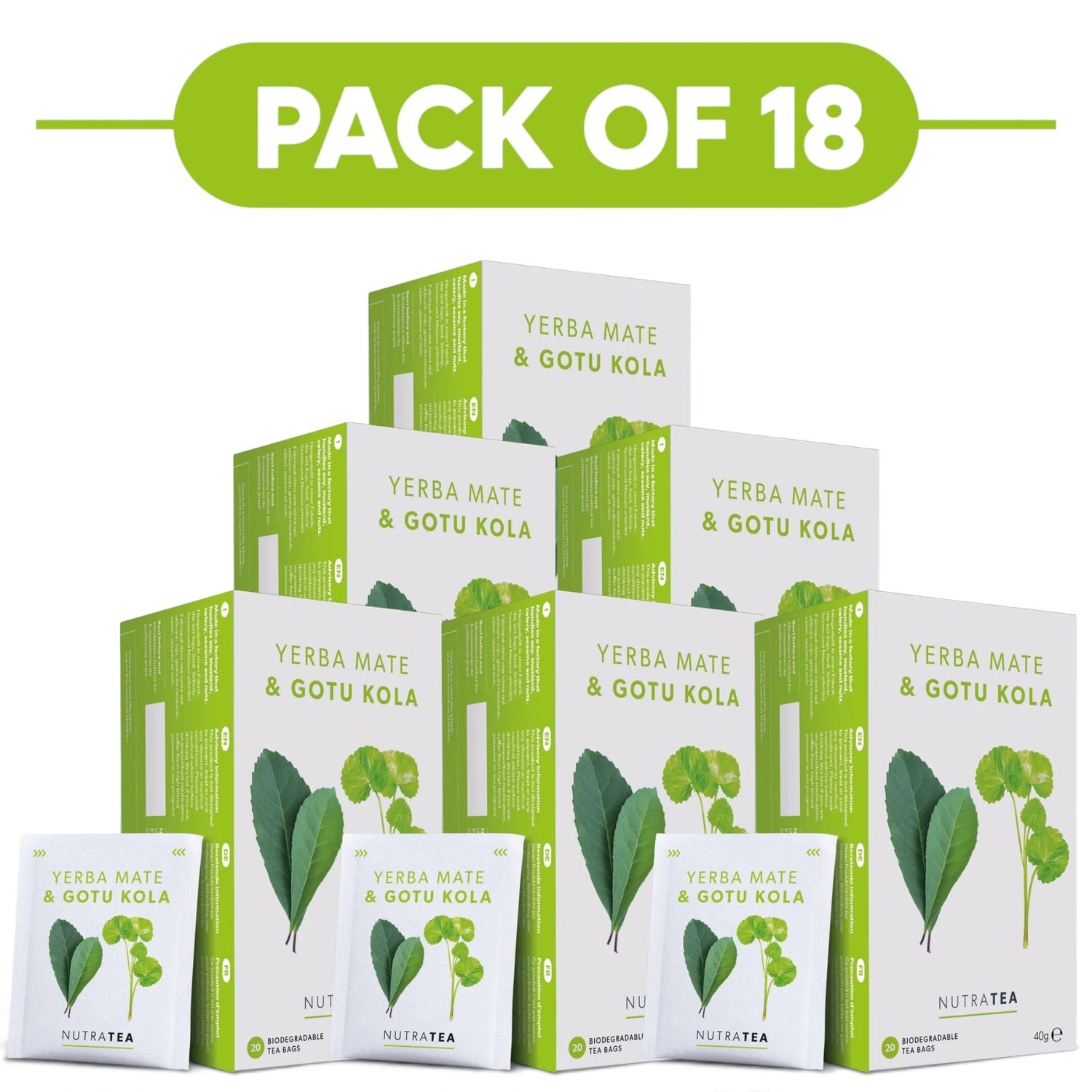 NutraTea Yerba Mate & Gotu Kola Herbal Tea 20 Tea Bags Pack of 18