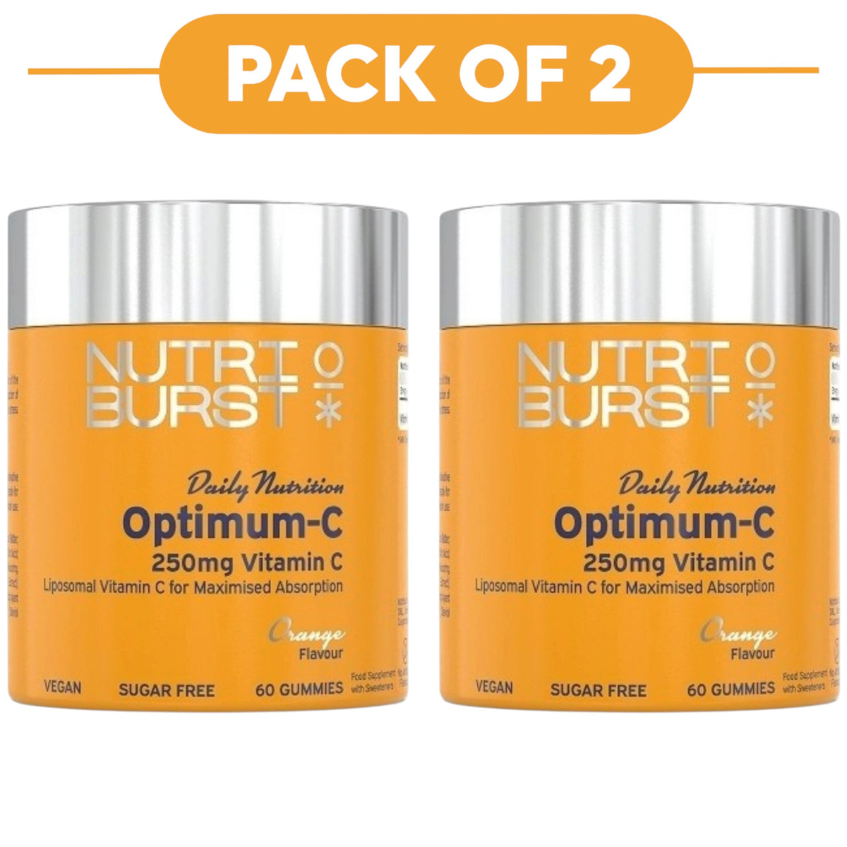 Nutriburst Optimum-C Vitamin C 250mg Orange Gummies 60 Count Pack of 2