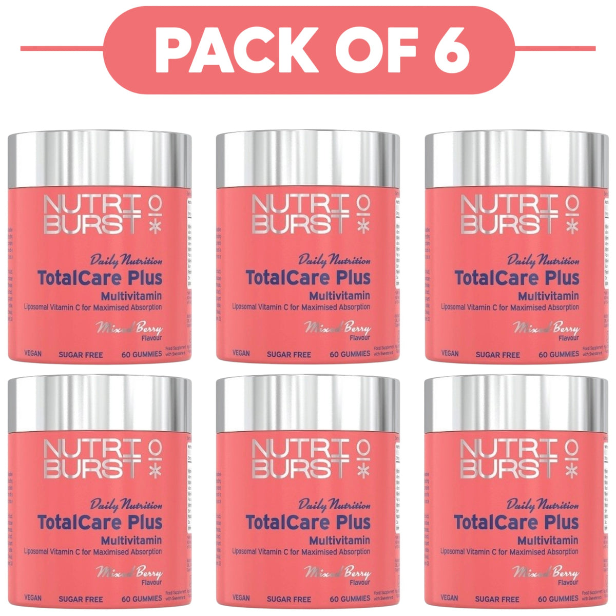 Nutriburst TotalCare Plus Multivitamin Mixed Berry Gummies 60 Count Pack of 6