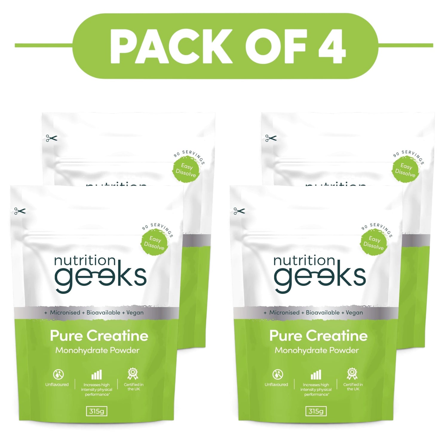 Nutrition Geeks Pure Creatine Monohydrate Powder 315g Pack of 4