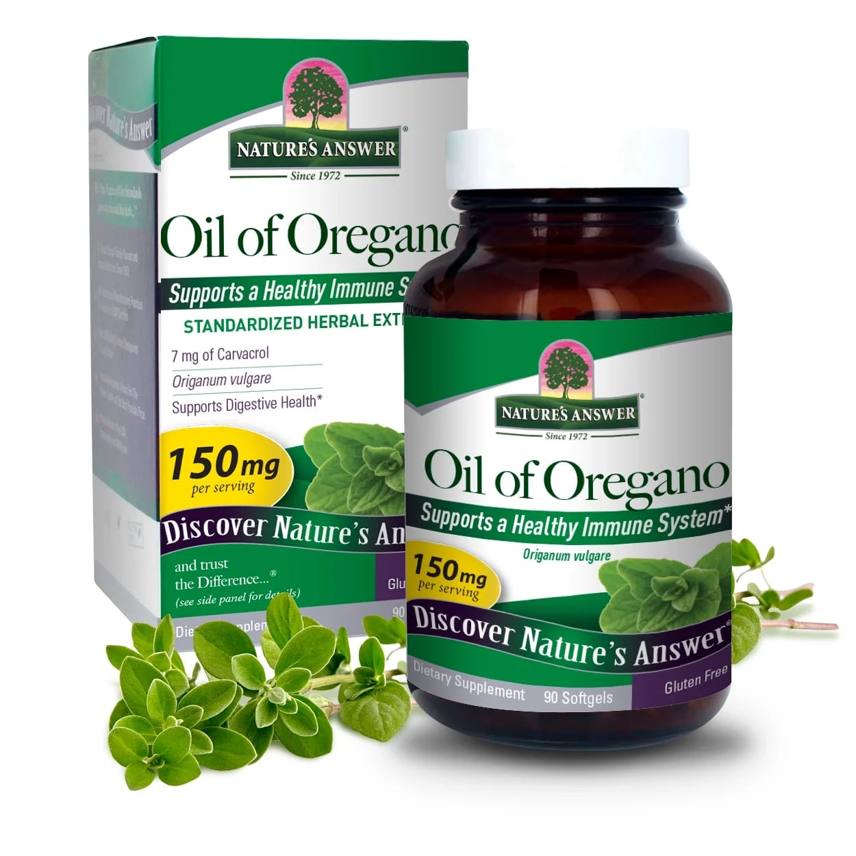 Nature's Answer Oil of Oregano Softgels 150mg 90 count supplement bottle & box front label