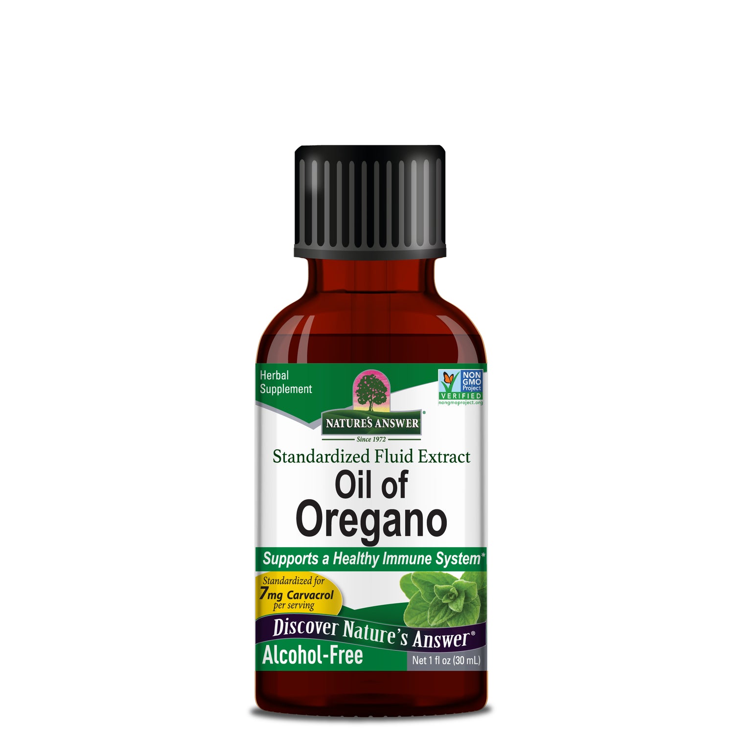 Nature’s Answer Oil of Oregano Leaf Alcohol-Free Liquid Extract 30ml bottle front view