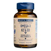 Wiley's Finest Omega-3 vitamin K2 and D3 fish oil softgels bottle front label 60 softgels