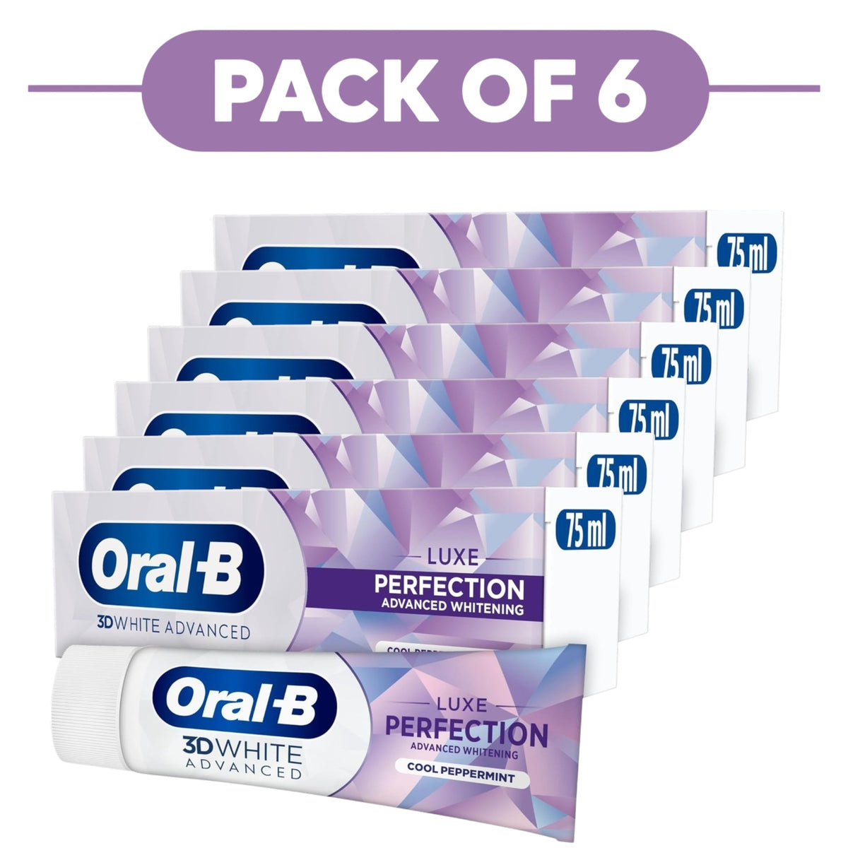 Oral B 3D White Advanced Luxe Perfection Cool Peppermint 75ml Pack of 6