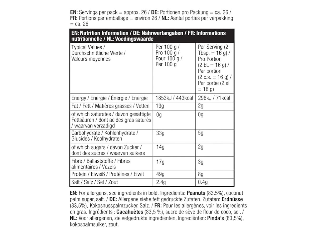 PBfit Peanut Butter Powder, Original supplement facts