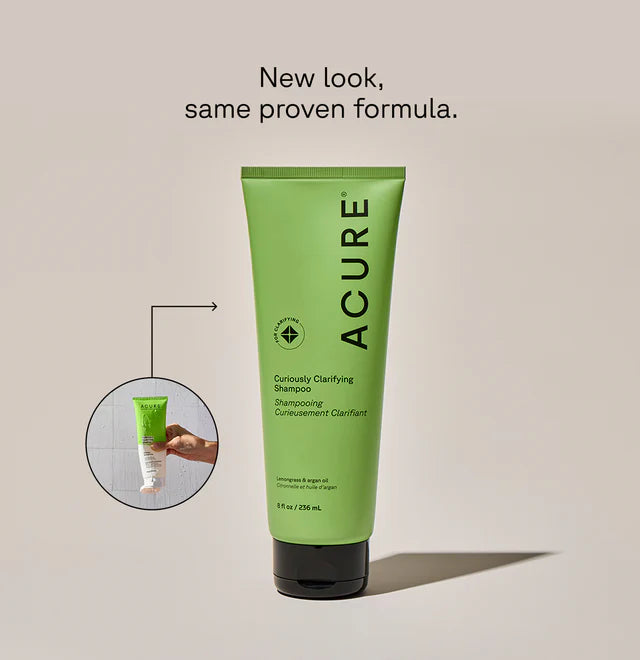 Acure Curiously Clarifying Shampoo lemongrass argan oil vegan shampoo bottle 236ml new look, same proven formula.