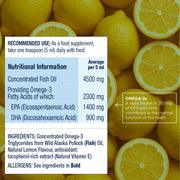 Wiley's Finest Peak Omega-3 liquid fish oil supplement facts panel lemon 250ml