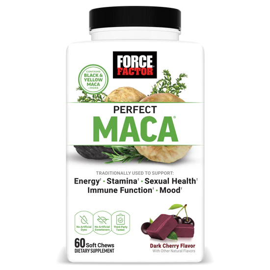 Force Factor Perfect Maca supplement bottle on a white background