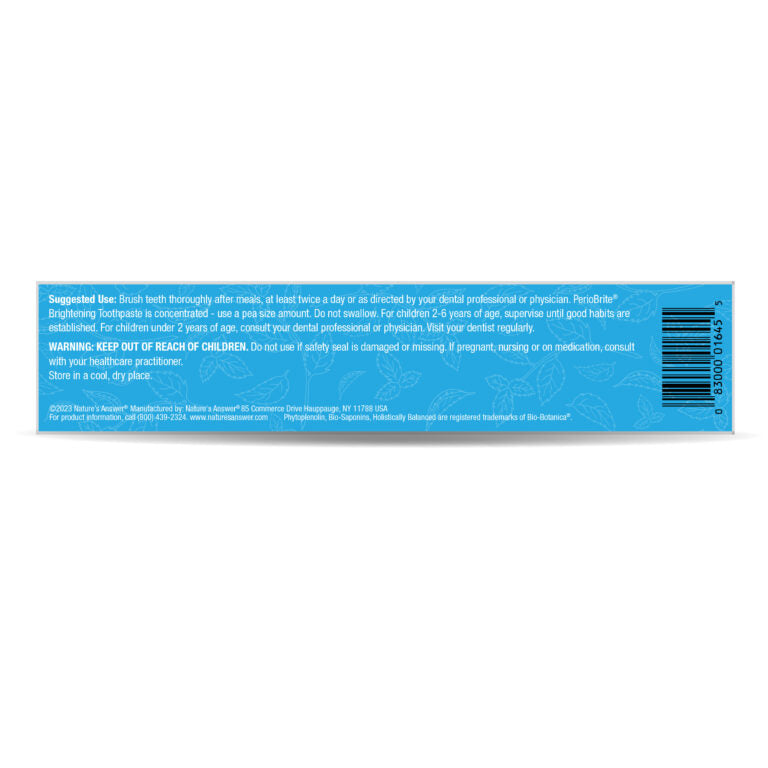 Blue dental floss packaging with text and a barcode on a white background