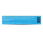 Blue dental floss packaging with text and a barcode on a white background