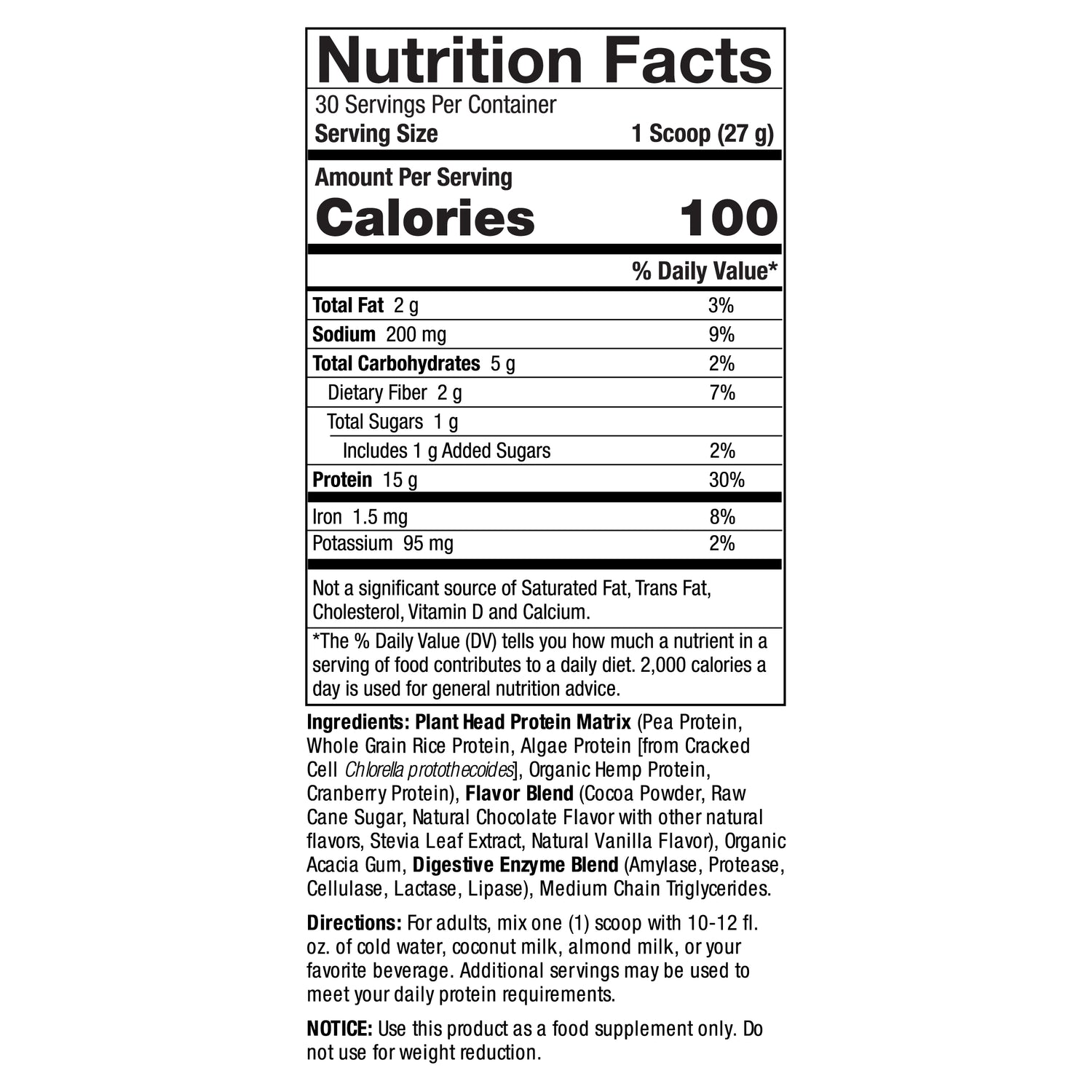 Nutrition facts label for a protein supplement on a white background