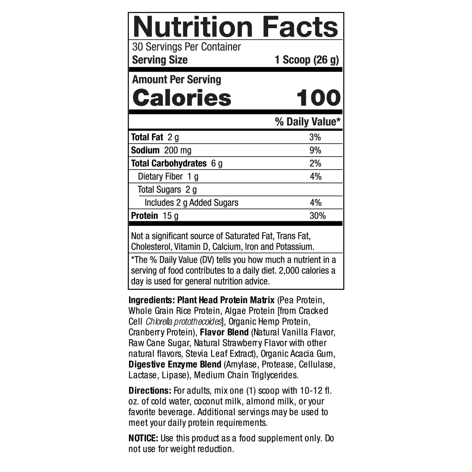 Plant Head Protein – Clean Vegan Strawberry, 780 g Powder with Digestive Enzymes