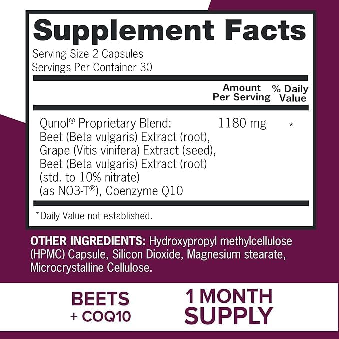 Qunol Beet Capsules for Blood Pressure Support – 1180 mg (60 Capsules)