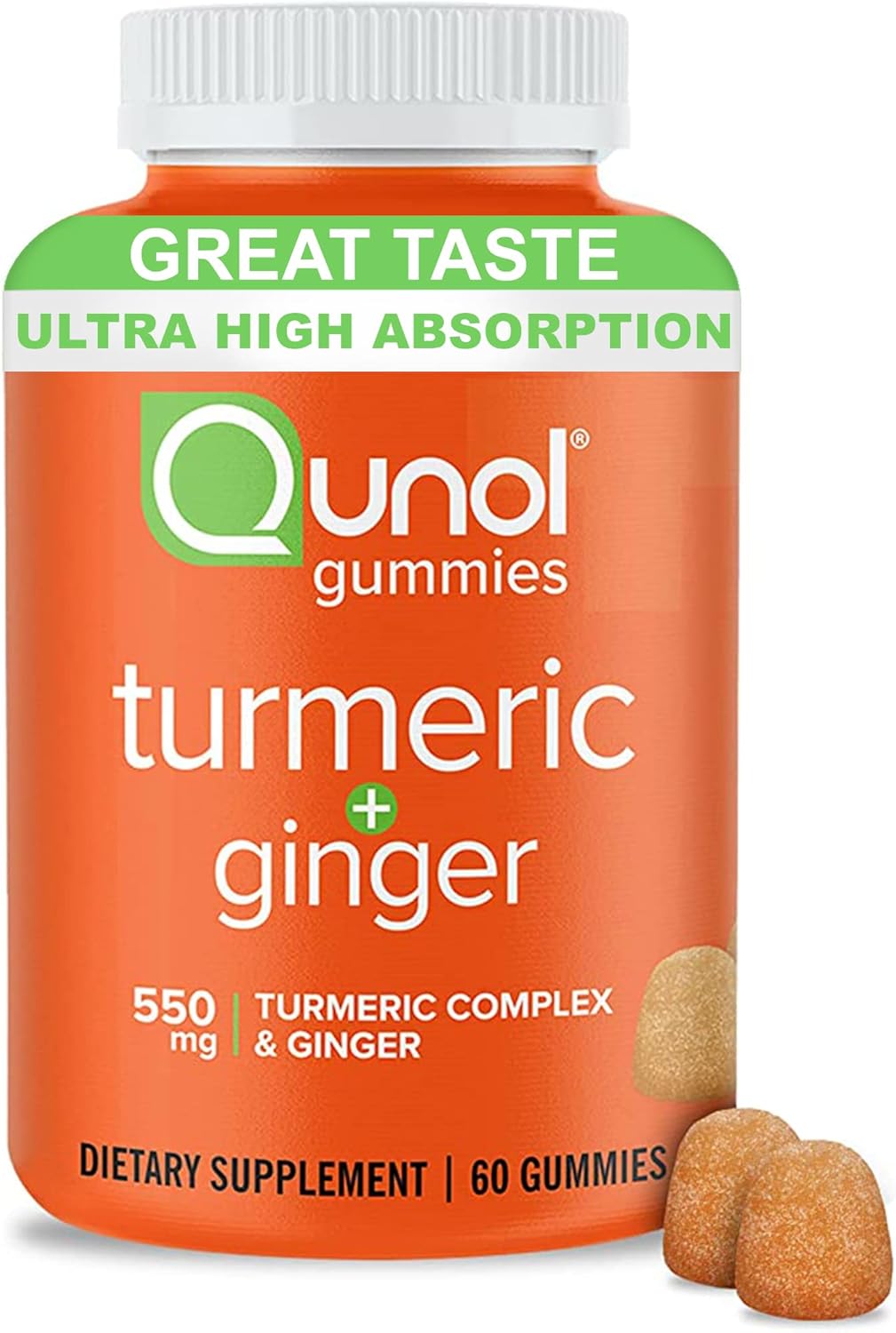Qunol Turmeric + Ginger Gummies – 550 mg Tangerine Flavour (60 Gummies)