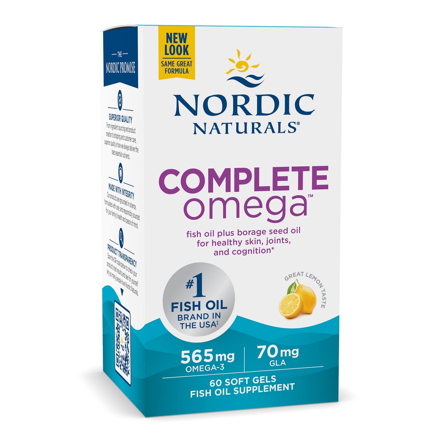 Nordic Naturals Complete Omega-3, 565mg, with Borage Oil and GLA, Lemon Flavour, Laboratory Tested, Soy-Free, Gluten-Free, Softgels