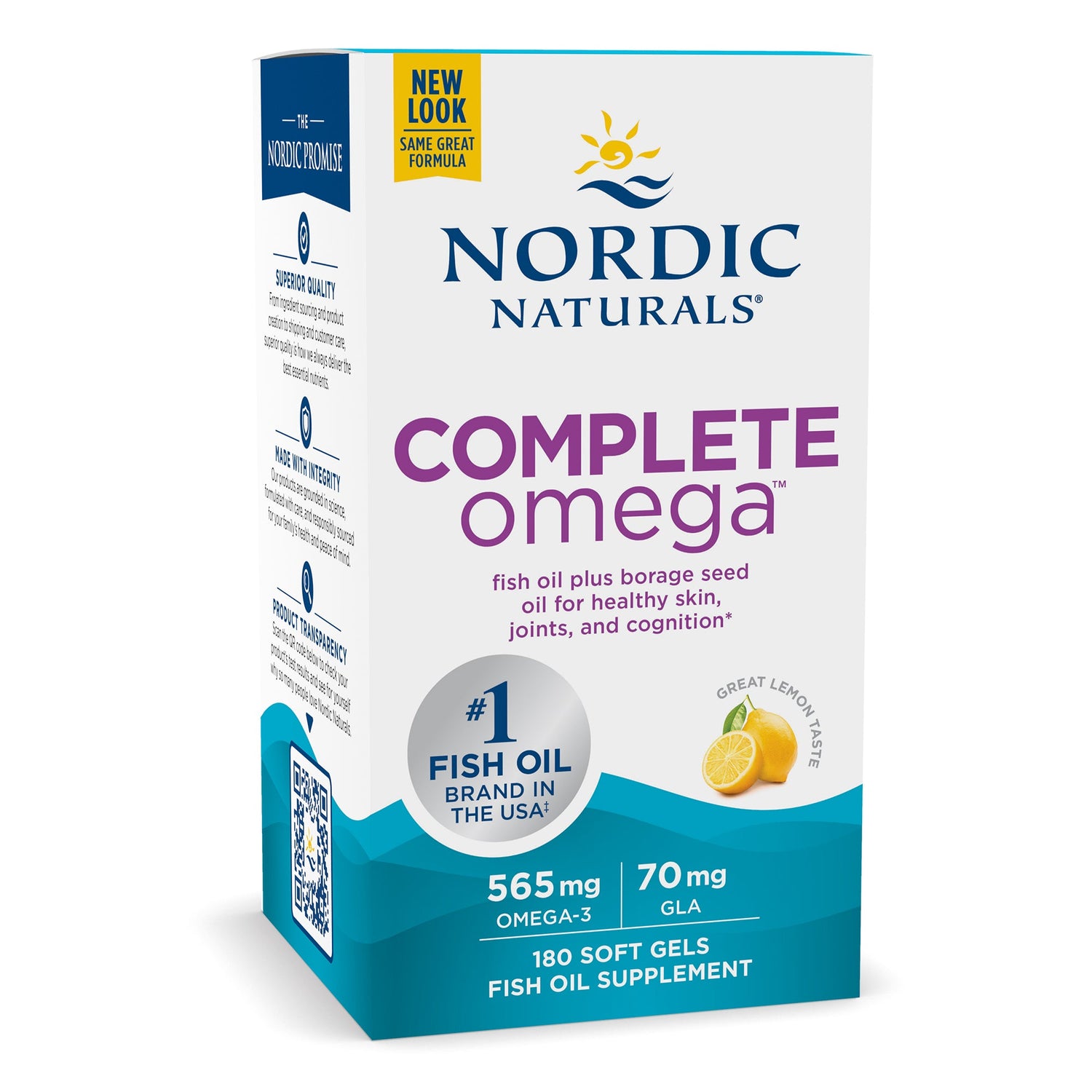 Nordic Naturals Complete Omega-3, 565mg, with Borage Oil and GLA, Lemon Flavour, Laboratory Tested, Soy-Free, Gluten-Free, Softgels