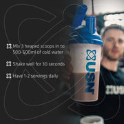 How to Use: Mixing USN Muscle Fuel Anabolic powder in a large shaker bottle.