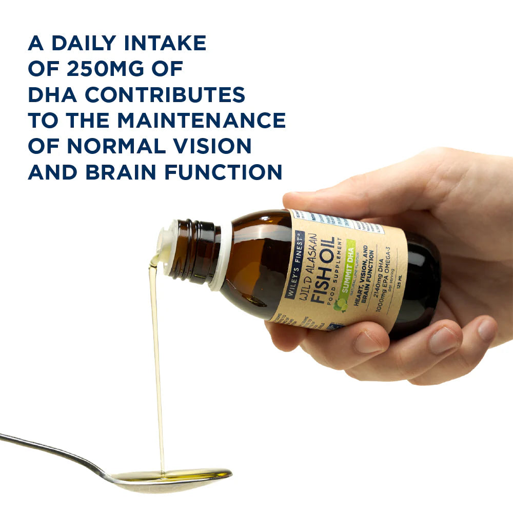 How to Use: Wiley's Finest Summit DHA omega-3 liquid supplement spoon use natural lime flavour 125ml