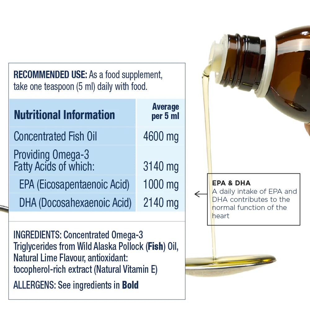 Wiley's Finest Summit DHA omega-3 liquid supplement facts panel natural lime flavour 125ml