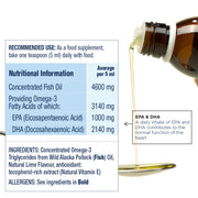 Wiley's Finest Summit DHA omega-3 liquid supplement facts panel natural lime flavour 125ml