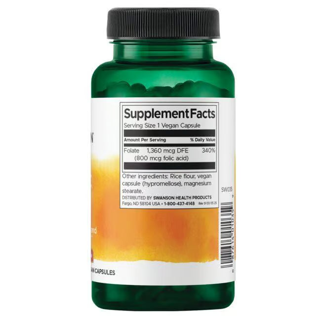 Swanson Folic Acid 800 mcg 250 Capsules | Cardiovascular & Prenatal Health