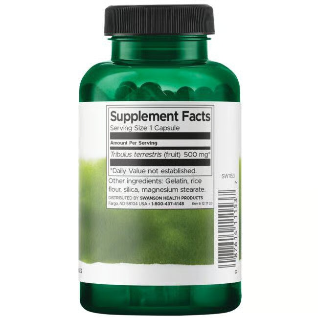 Green supplement bottle with label on a white background